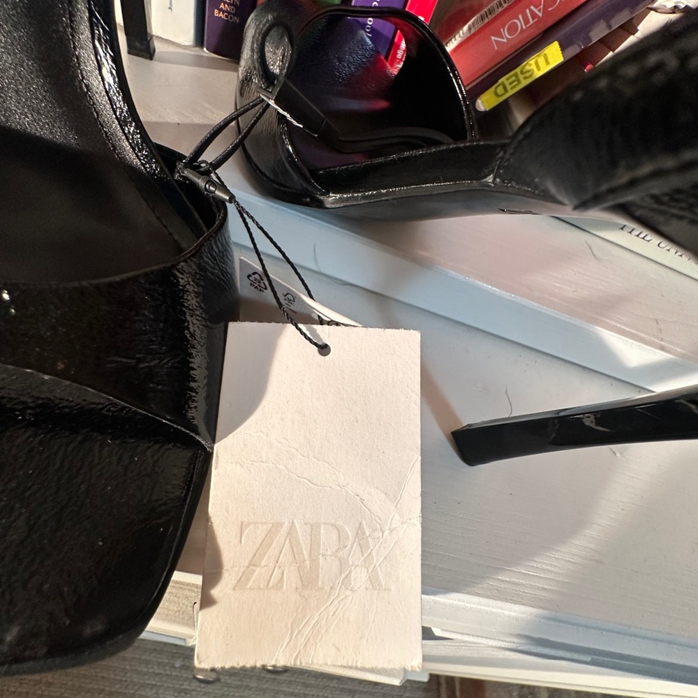 Zara Black Patent Strappy High-Heel Sandals
